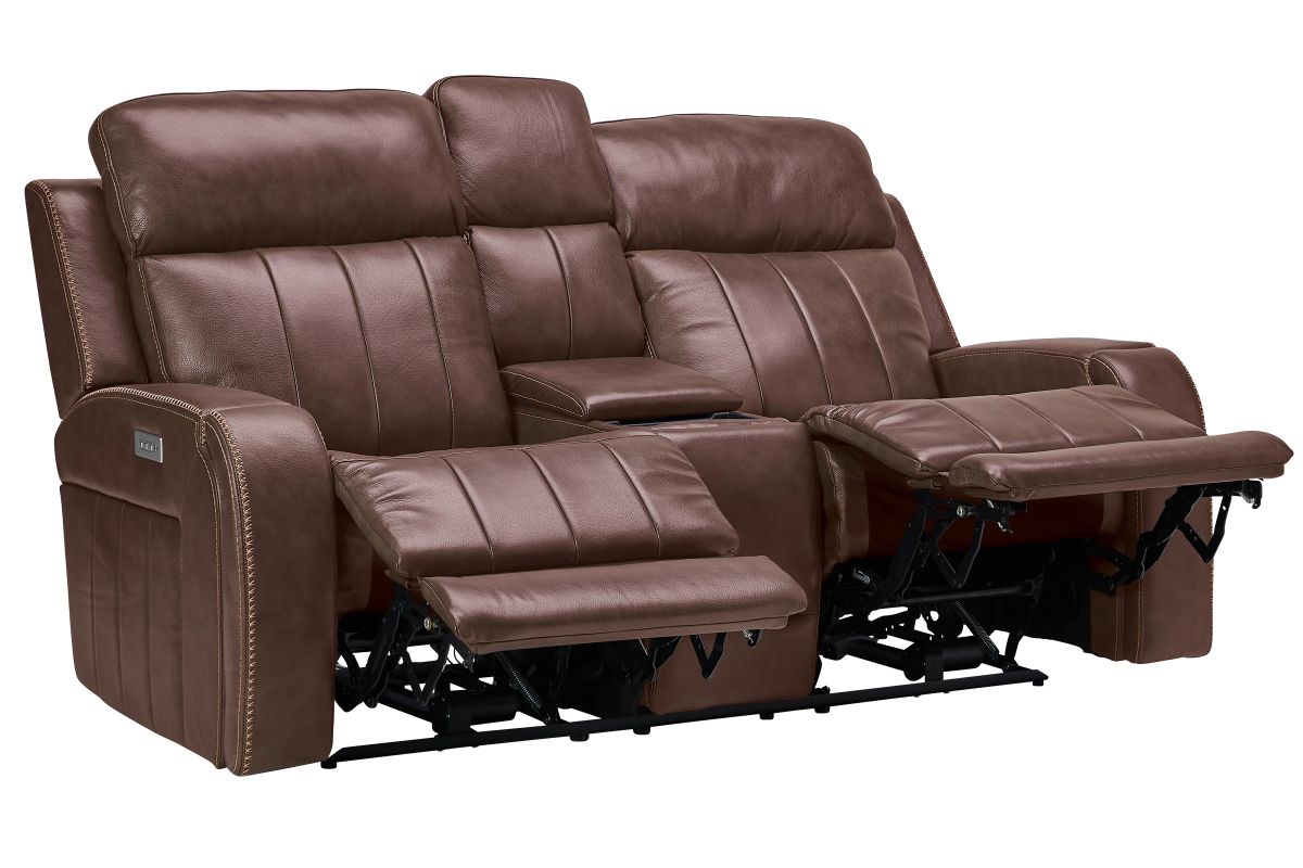 Maverick Brown Audio Triple Power Leather Reclining Console Loveseat 4