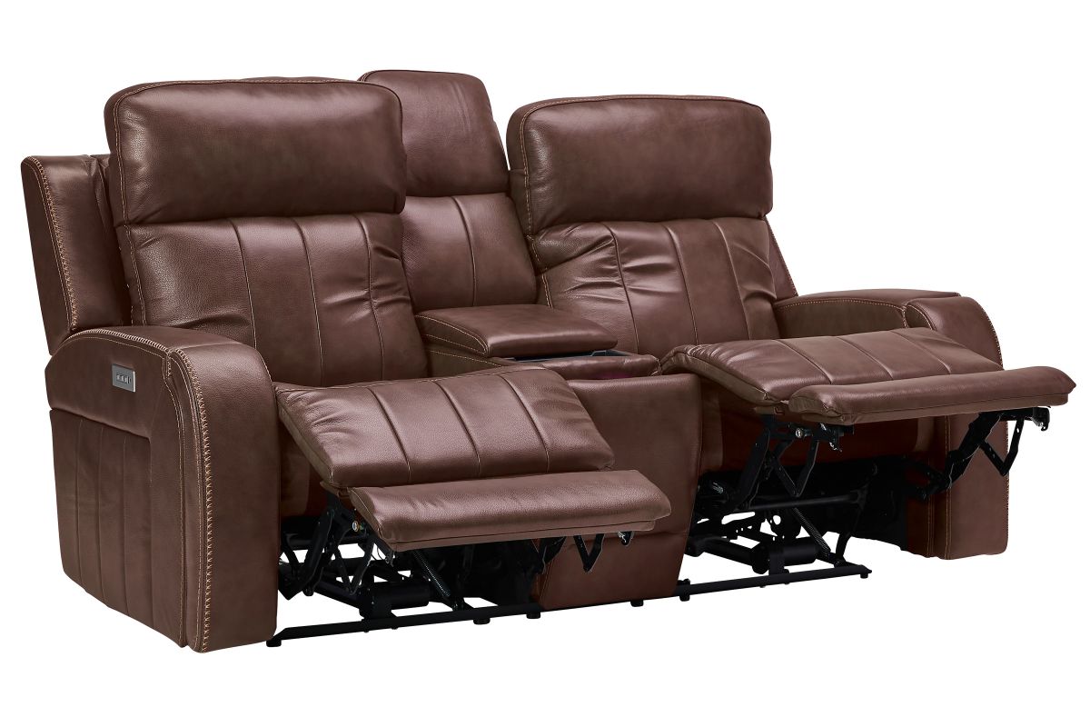 Maverick Brown Audio Triple Power Leather Reclining Console Loveseat 2