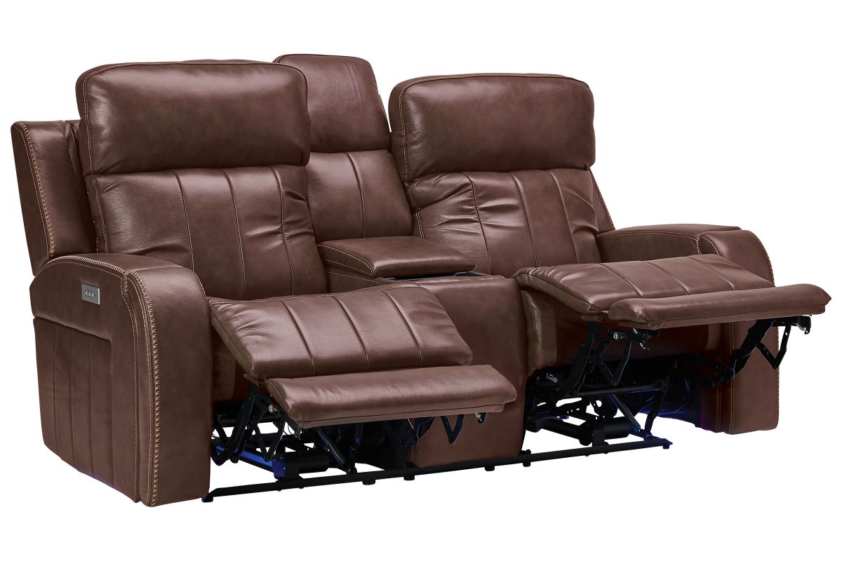 Maverick Brown Audio Triple Power Leather Reclining Console Loveseat 5