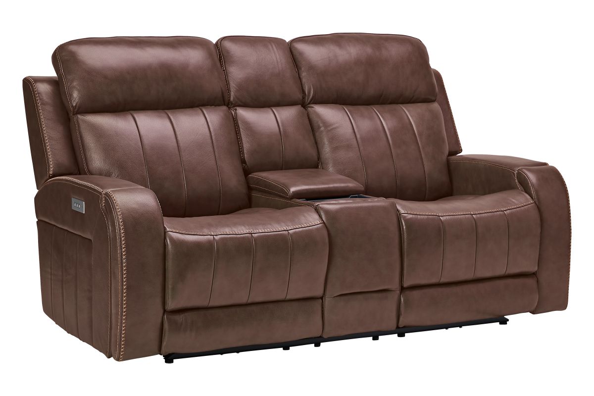 Maverick Brown Audio Triple Power Leather Reclining Console Loveseat 6