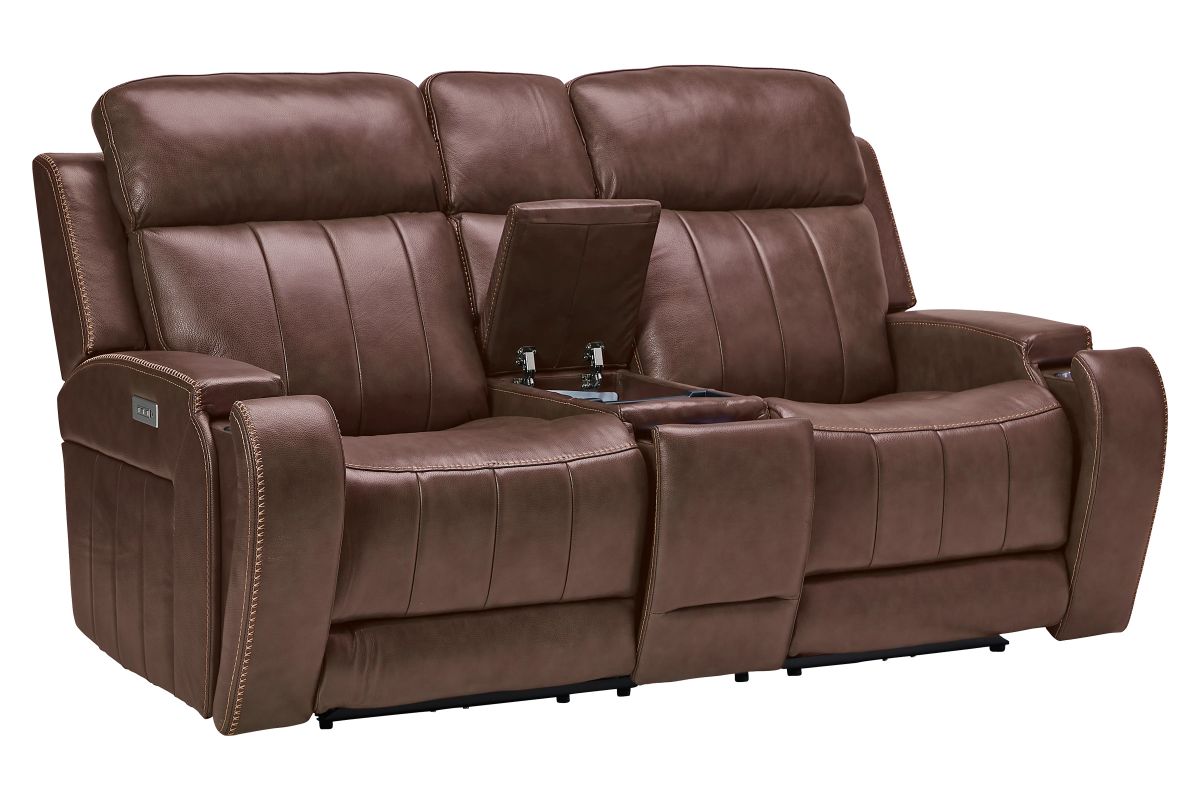 Maverick Brown Audio Triple Power Leather Reclining Console Loveseat 7