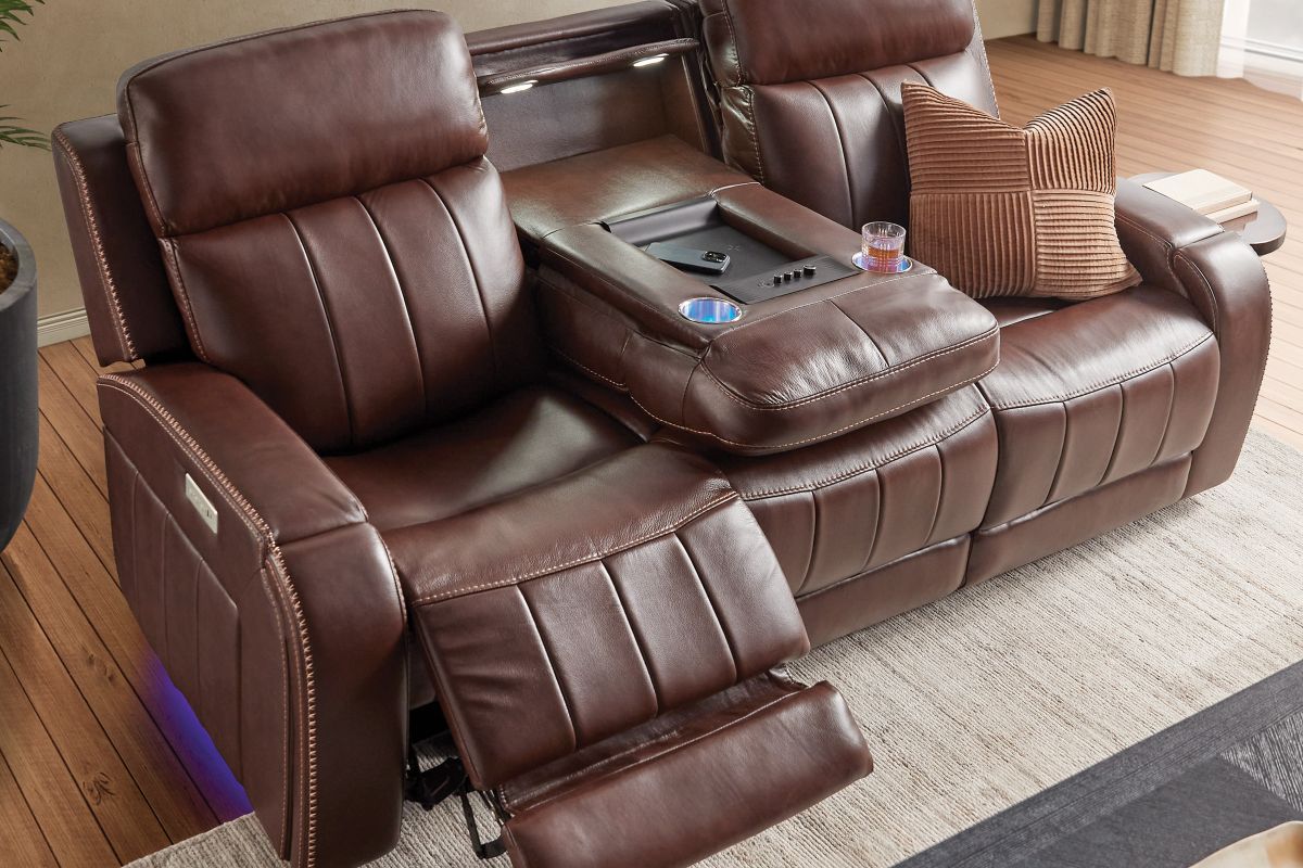 Maverick Brown Audio Triple Power Leather Reclining Console Loveseat 13