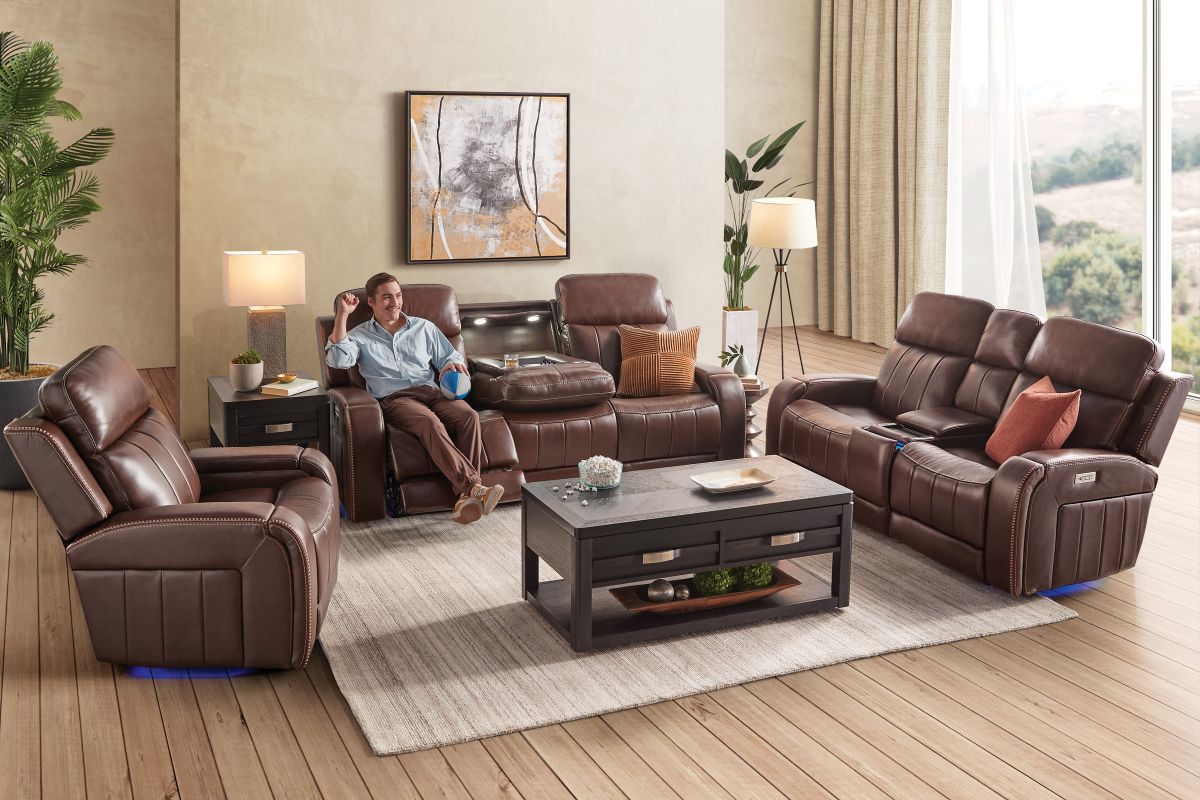 Maverick Brown Audio Triple Power Leather Reclining Console Loveseat 15