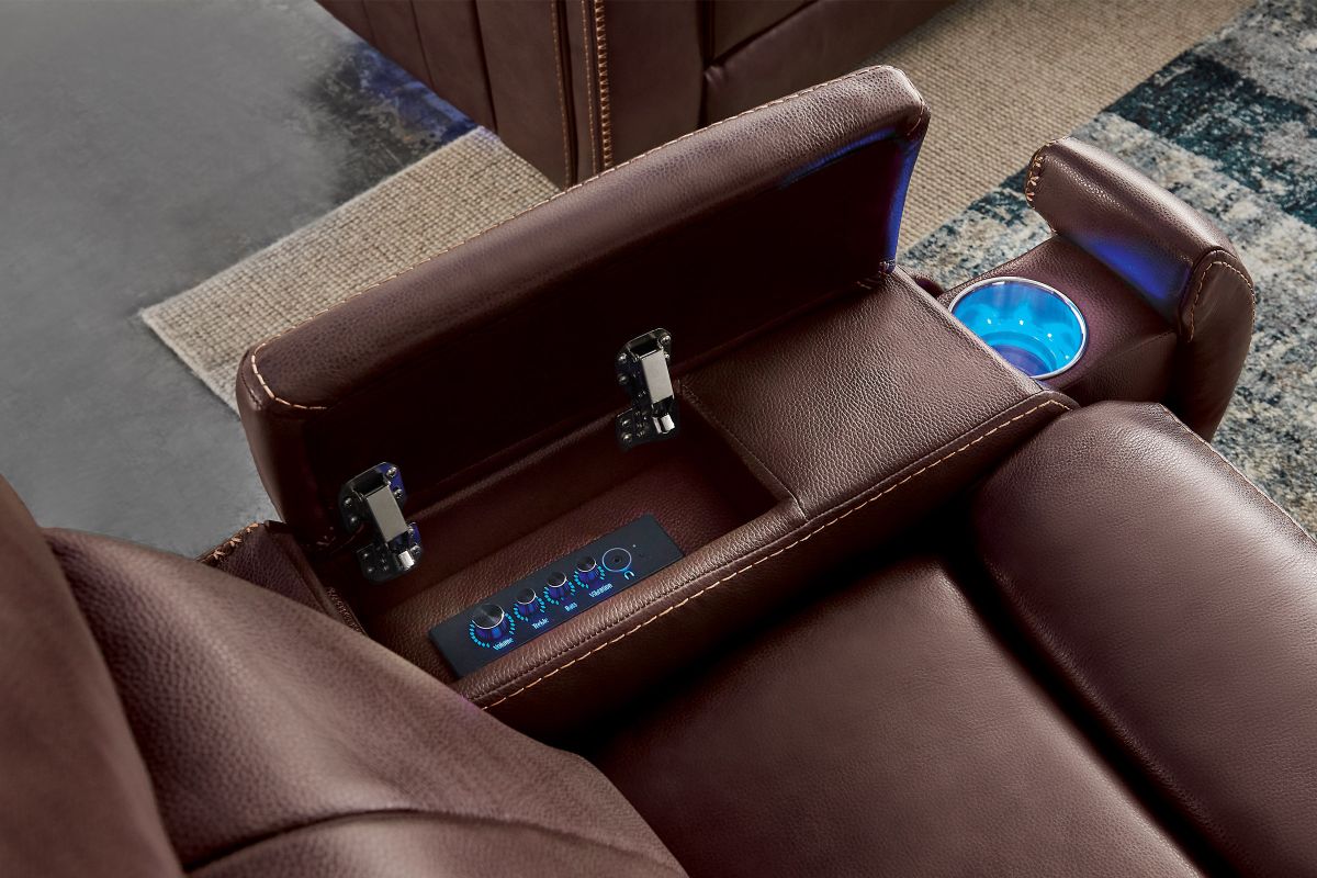 Maverick Brown Audio Triple Power Leather Recliner 10
