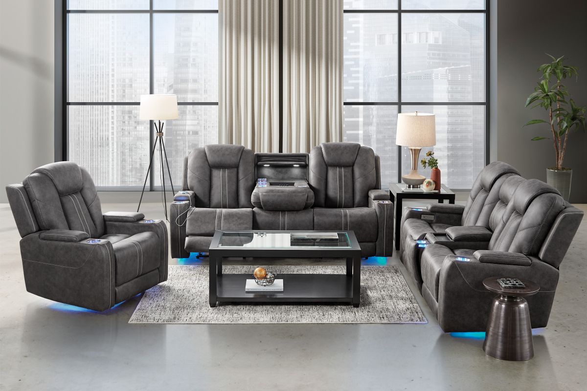 Maverick2 Grey Audio Triple Power Reclining Console Loveseat 9