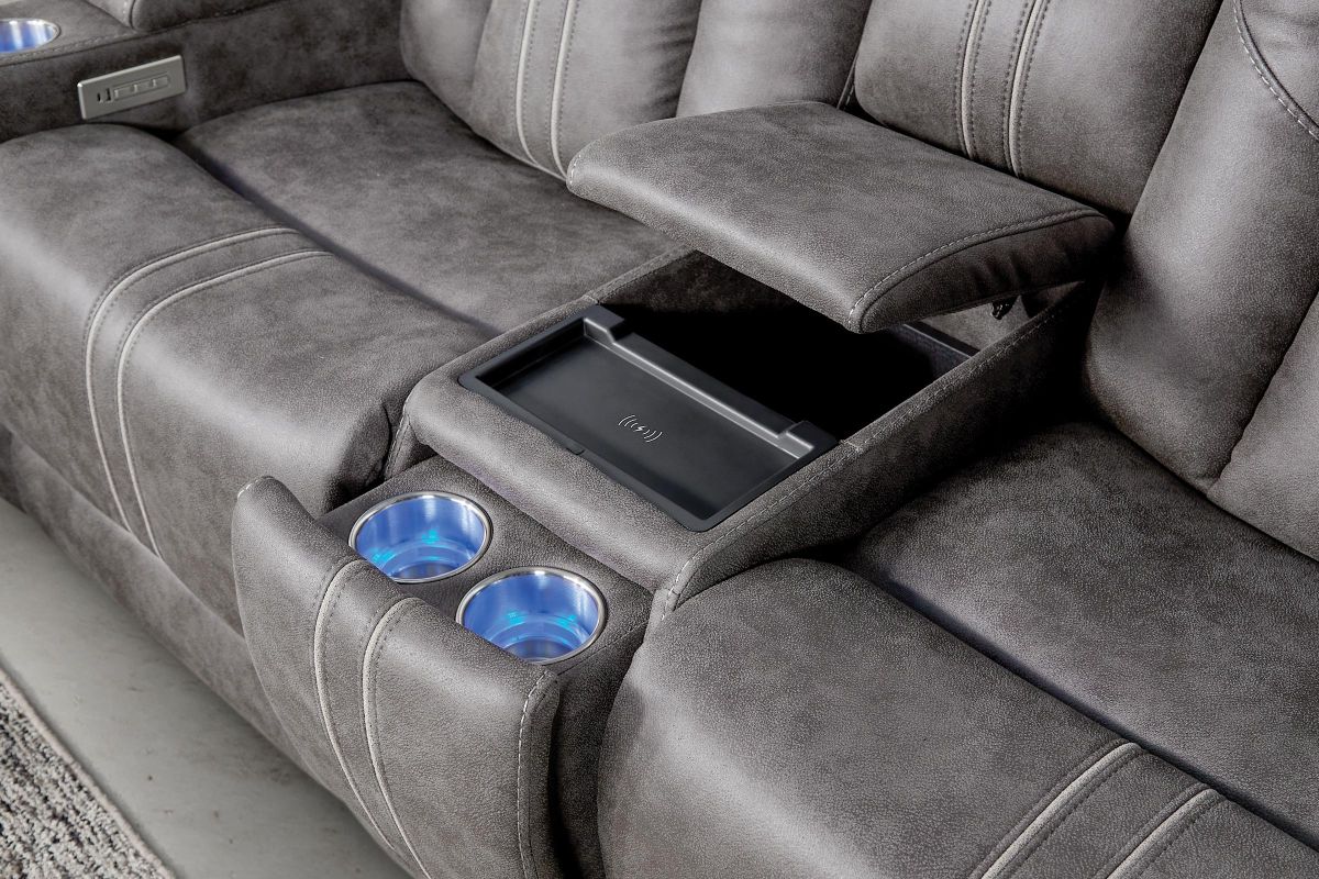 Maverick2 Grey Audio Triple Power Reclining Console Loveseat 11