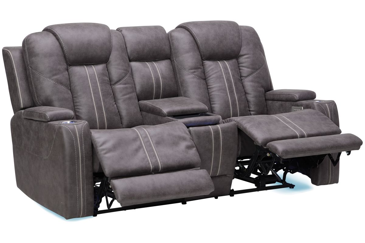 Maverick2 Grey Audio Triple Power Reclining Console Loveseat 3