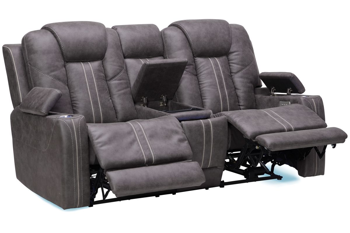 Maverick2 Grey Audio Triple Power Reclining Console Loveseat 4