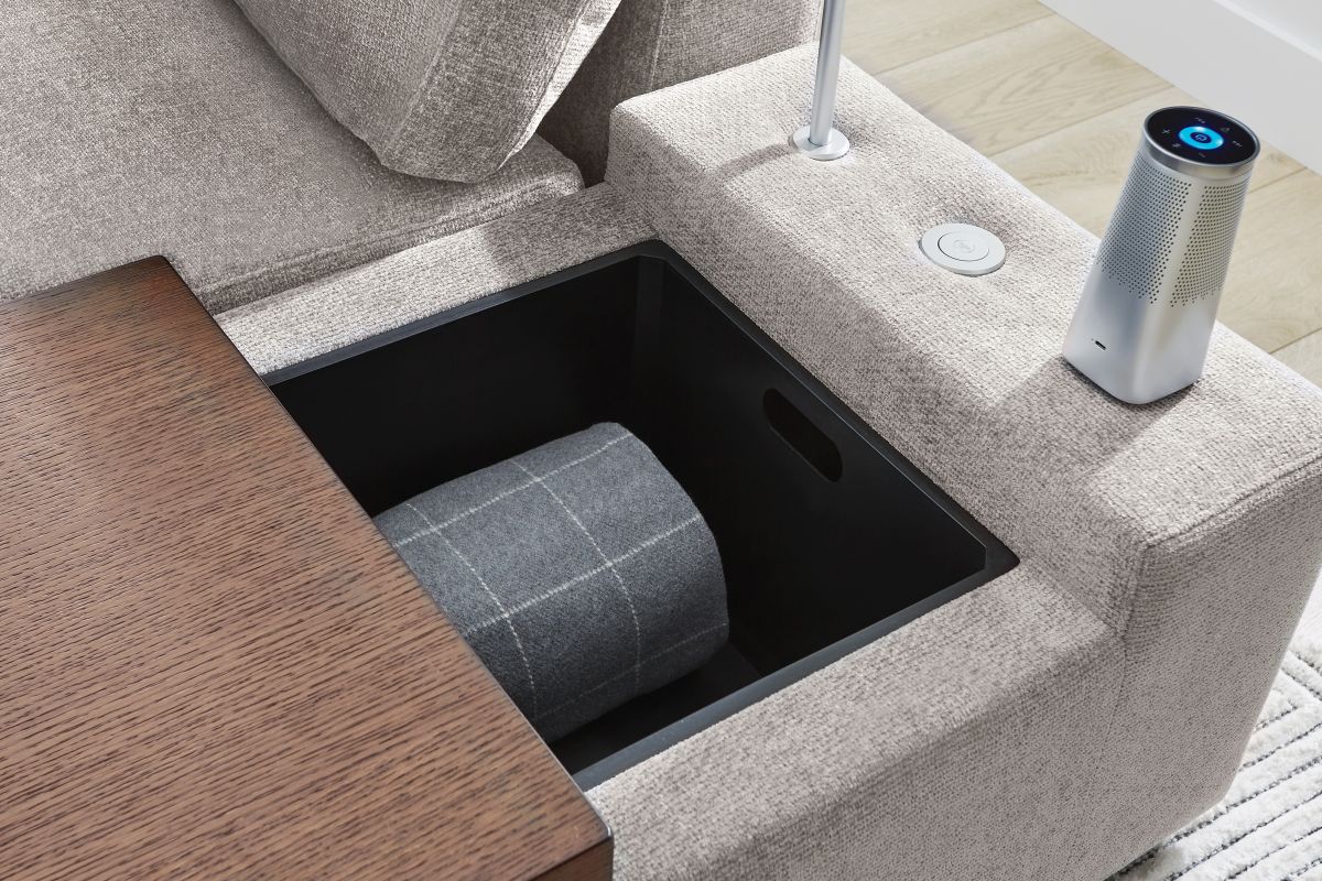 ModularThree Grey 5-Piece Sectional with Right Arm Facing Chair + Media Console 9