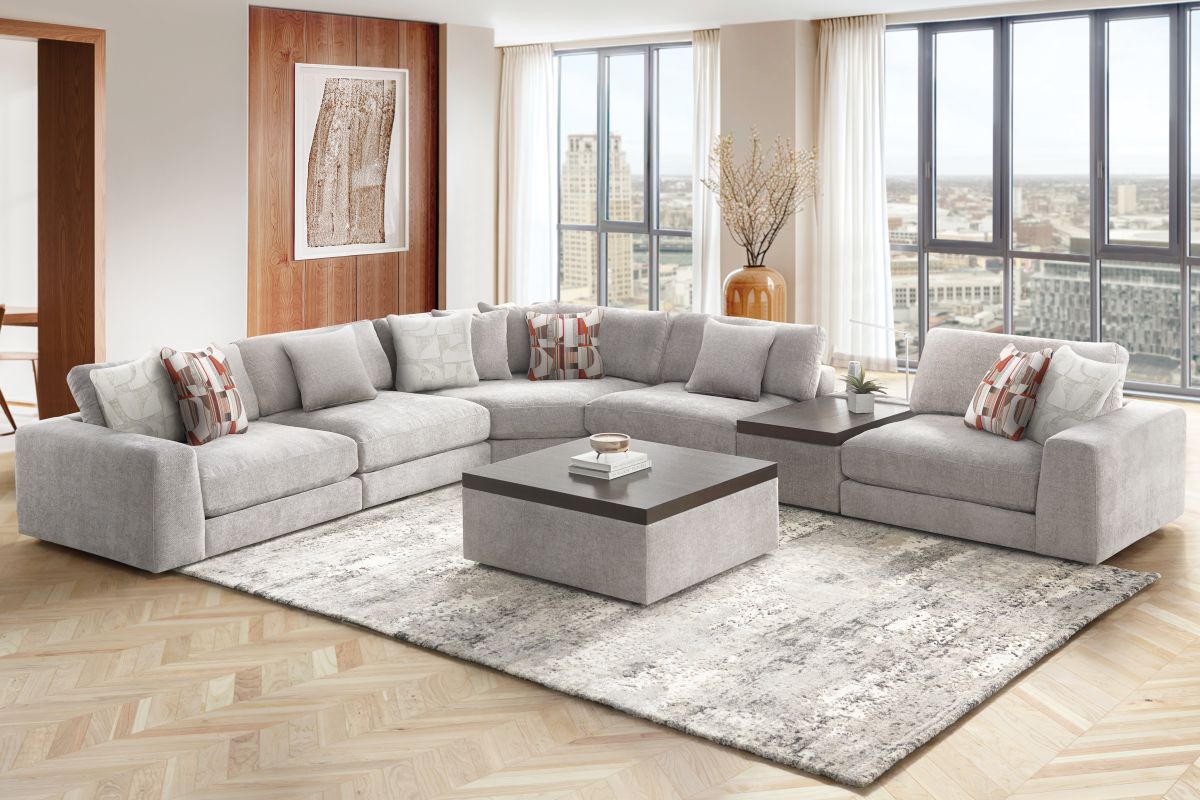 ModularThree Grey 6-Piece Sectional with Media Console 2