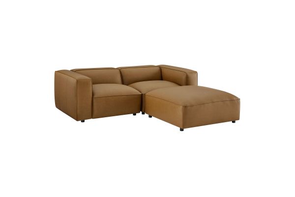 Auren 3-Piece Upholstered Vegan Leather Modular Loveseat with Ottoman 