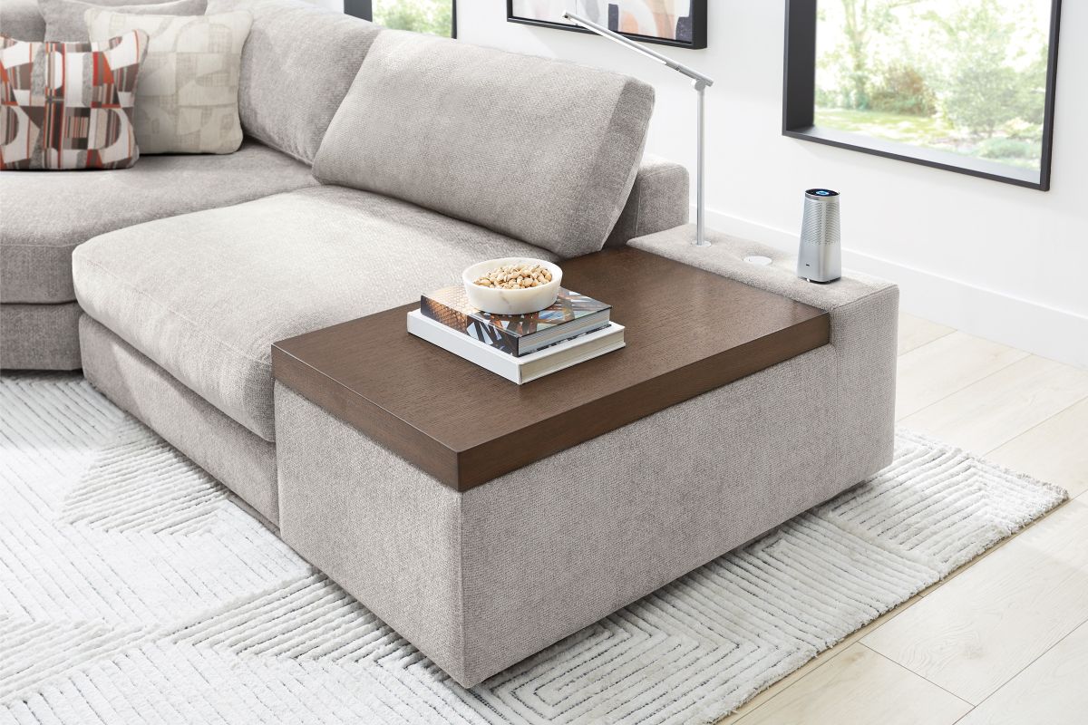 ModularThree Grey 5-Piece Sectional with Left Arm Facing Chair + Media Console 16