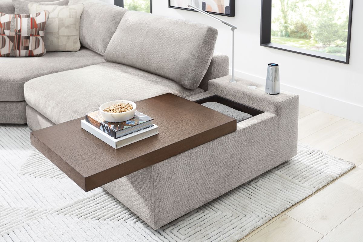 ModularThree Grey 5-Piece Sectional with Right Arm Facing Chair + Media Console 15