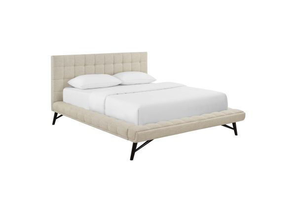 Julia Biscuit Tufted Upholstered Fabric Queen Platform Bed 