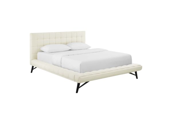 Julia Biscuit Tufted Upholstered Fabric Queen Platform Bed 