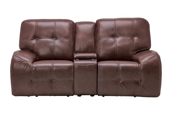 Jaxon Brown Leather Dual Power Reclining Console Loveseat