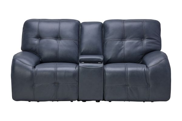 Jaxon Blue Leather Dual Power Reclining Console Loveseat