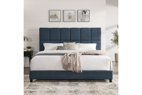 Bridger Upholstered Squares Panel Bed Navy
