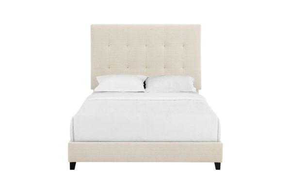 Bridgevine Home King Size Beige Tufted Upholstered Platform Bed 