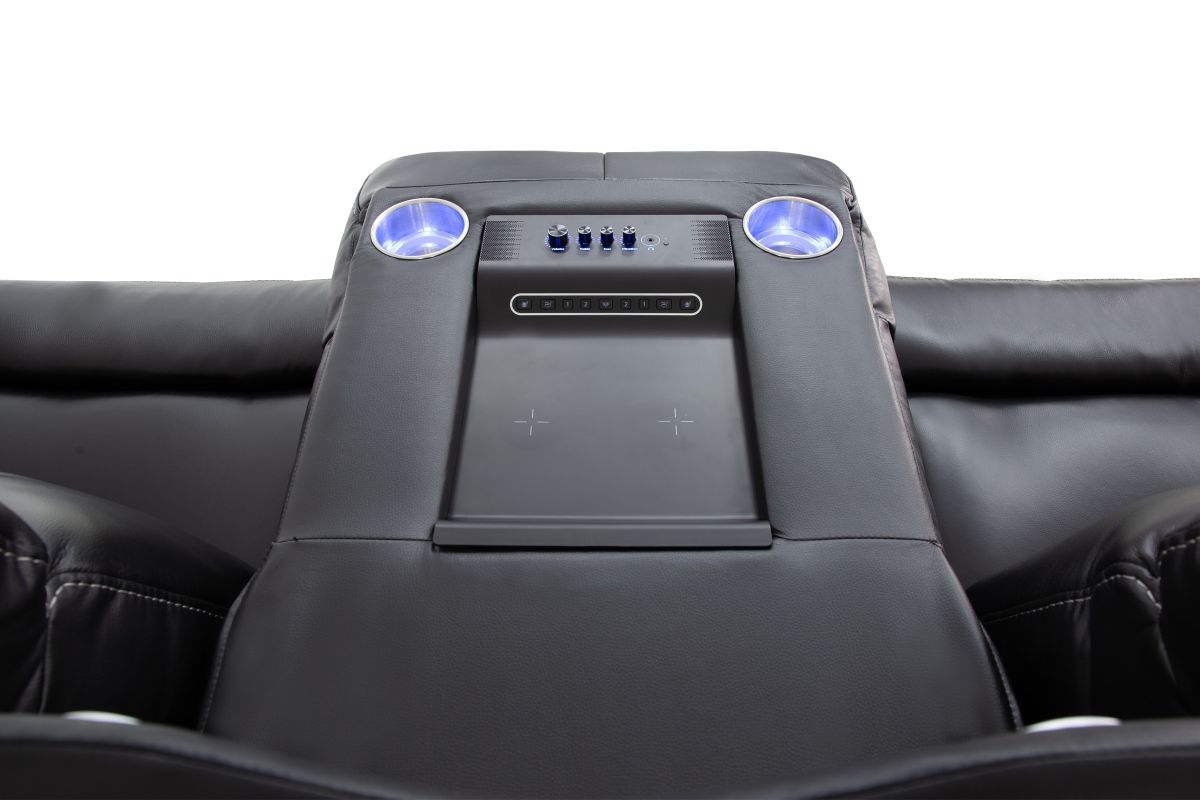 Maverick Black Audio Triple Power Leather Reclining Sofa 12