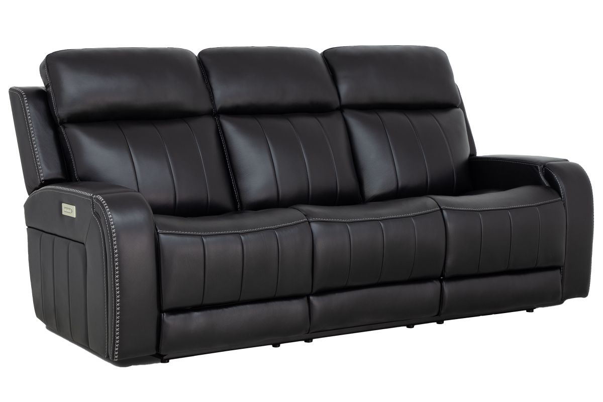 Maverick Black Audio Triple Power Leather Reclining Sofa 3