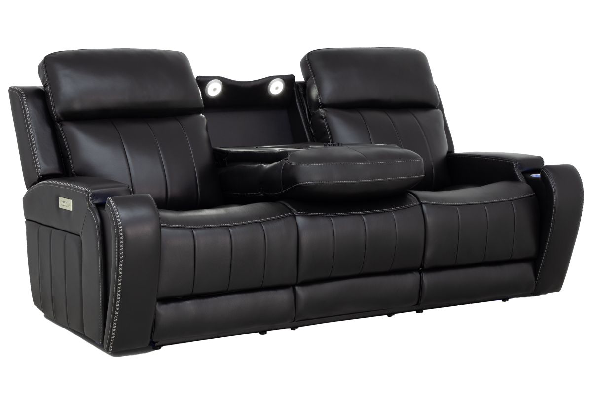 Maverick Black Audio Triple Power Leather Reclining Sofa 5