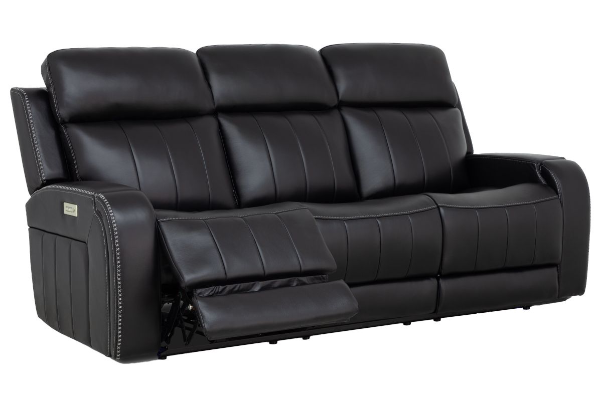 Maverick Black Audio Triple Power Leather Reclining Sofa 4