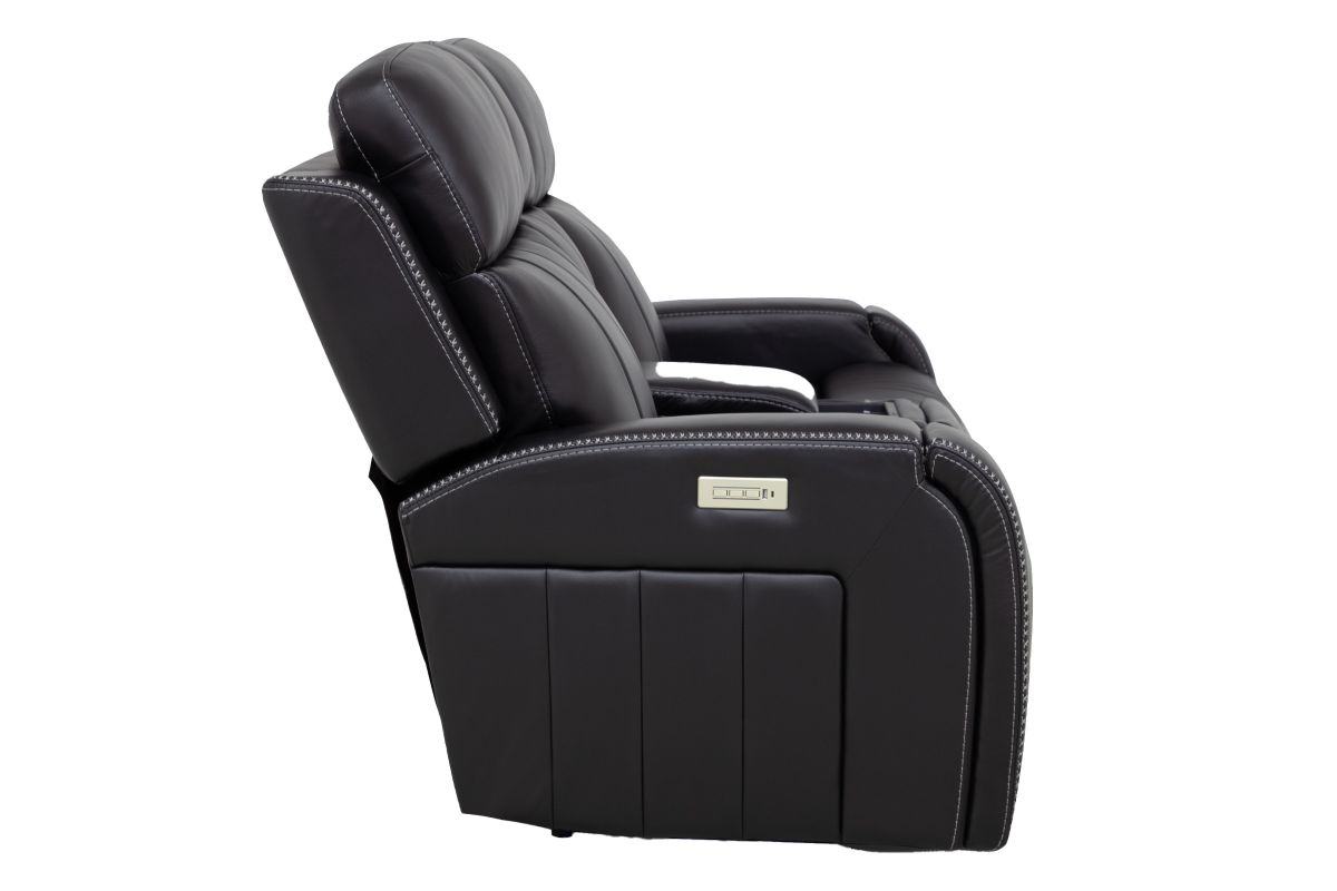 Maverick Black Audio Triple Power Leather Reclining Console Loveseat 12