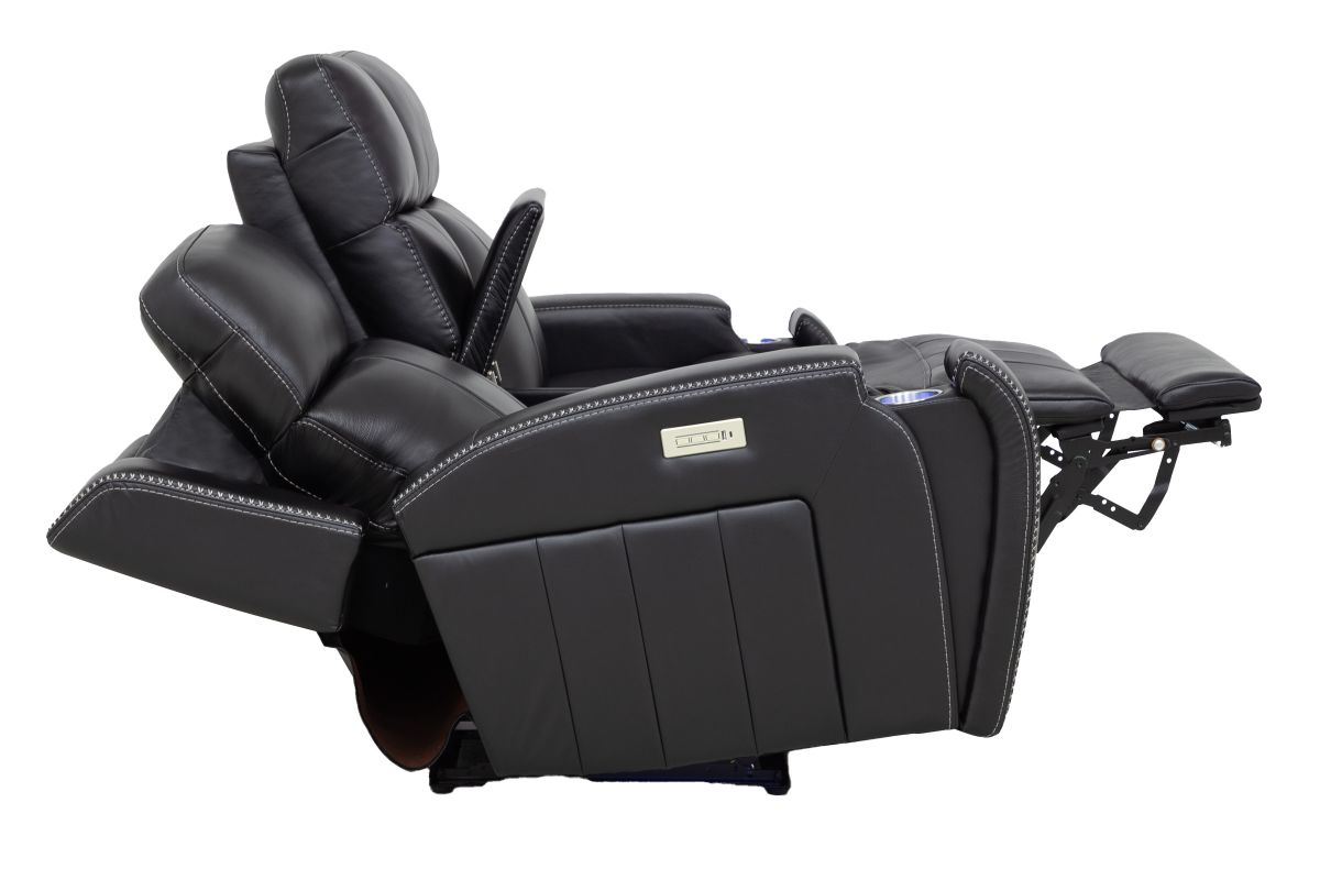 Maverick Black Audio Triple Power Leather Reclining Console Loveseat 13