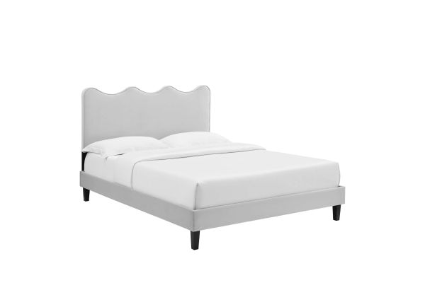 Current Performance Velvet Full Platform Bed in Light Grey