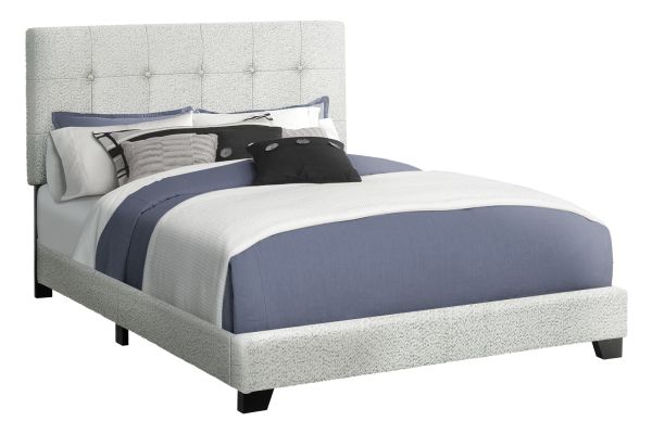 Monarch Specialties I 5801Q - Queen Size Light Grey Upholstered Bed Frame