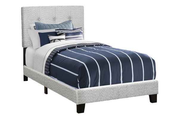 Monarch Specialties I 5801T - Twin Size Light Grey Upholstered Bed Frame