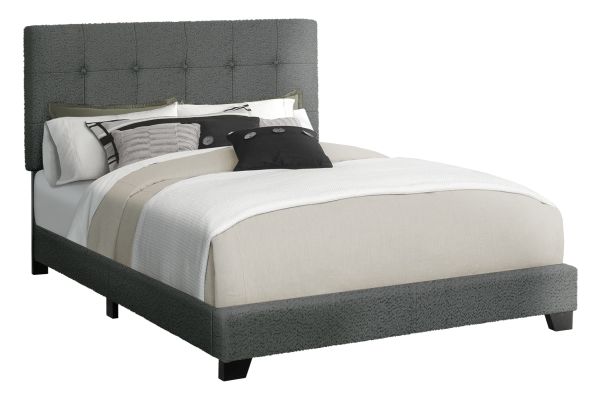 Monarch Specialties I 5803Q -Queen Size Dark Grey Upholstered Bed Frame