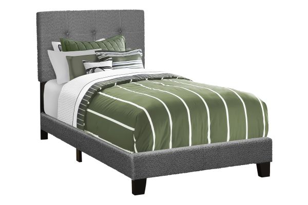 Monarch Specialties I 5803T - Twin Size Dark Grey Upholstered Bed Frame 