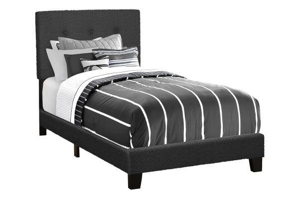 Monarch Specialties I 5805T - Twin Size Black upholstered Bed Frame