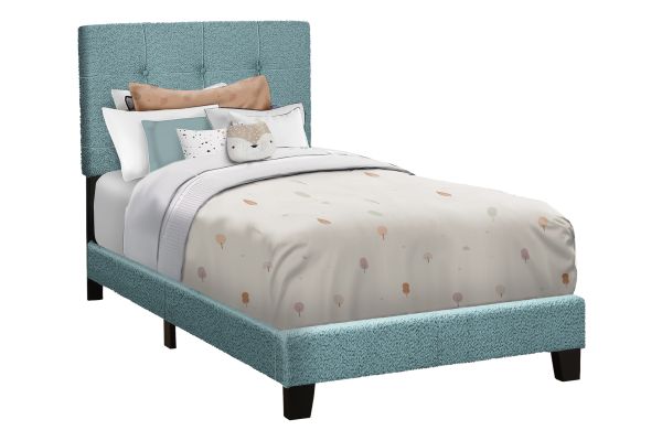 Monarch Specialties I 5806T - Twin Size Light Blue Upholstered Bed Frame 
