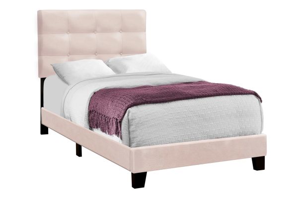 Monarch Specialties I 5916T - Twin Size Pink Upholstered Bed Frame