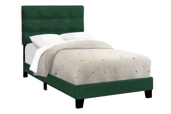 Monarch Specialties I 5917T - Twin Size Green Upholstered Bed Frame
