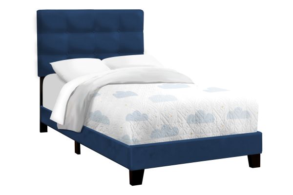 Monarch Specialties I 5918T - Twin Size Blue Upholstered Bed Frame