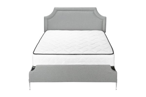 Monarch Specialties I 6035Q - Queen Size Grey Linen Upholstered Bed Frame