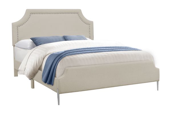 Monarch Specialties I 6036Q - Queen Size Beige Linen Upholstered Bed Frame