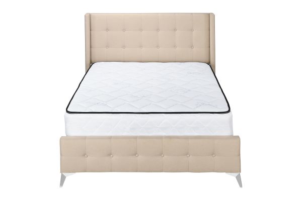 Monarch Specialties I 6041Q - Queen Size Beige Linen Upholstered Bed Frame