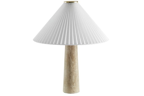 Cove Travertine Table Lamp With Pleated Shade by Modway