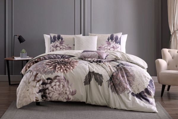  Dahlia Purple 5 Piece 100% Cotton Reversible Comforter Set - Queen