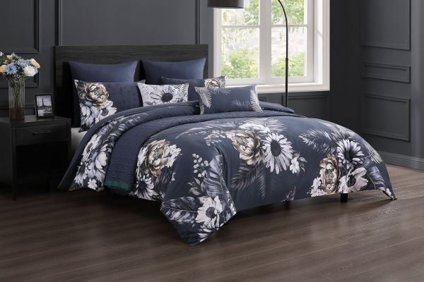  Forget Me Not 5 Piece 100% Cotton Reversible Comforter Set - Queen