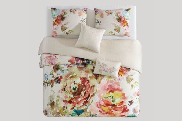  Antique Flowers Ivory 5 Piece 100% Cotton Reversible Comforter Set - Queen