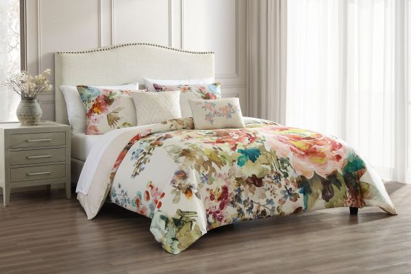  Antique Flowers Ivory 5 Piece 100% Cotton Reversible Comforter Set - King