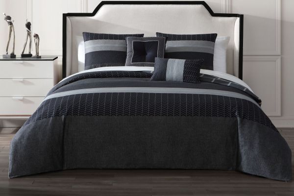  Kyle Black 5 Piece 100% Cotton Reversible Comforter Set - Queen