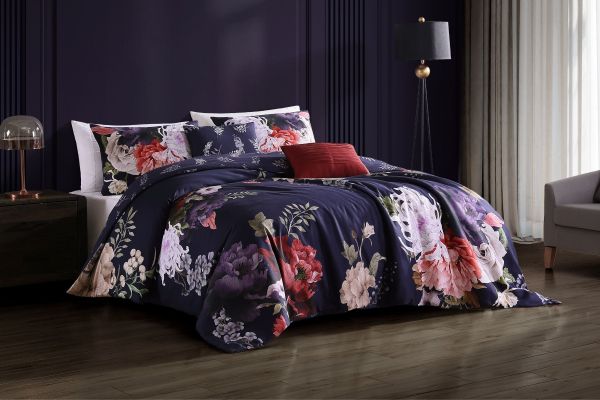  Deep Purple Garden 5 Piece 100% Cotton Reversible Comforter Set - Queen