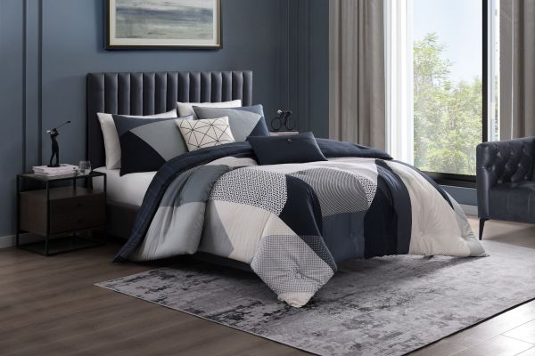  Geo Fusion 5 Piece 100% Cotton Reversible Comforter Set - King